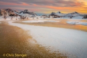 Frozen lake on the Lofoten at sunset Frozen lake on the Lofoten at sunset